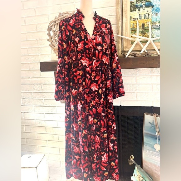 Terra & Sky Winter Dress Size 2X, Womens Red,Black,Flora,Long Sleeve,OOZES class - Picture 4 of 9